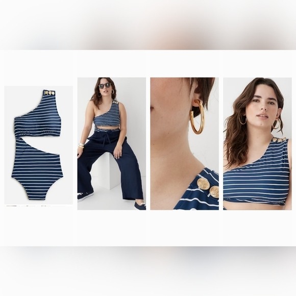J. Crew Cutout One-piece Swimsuit in Navy Stripe - Picture 7 of 7